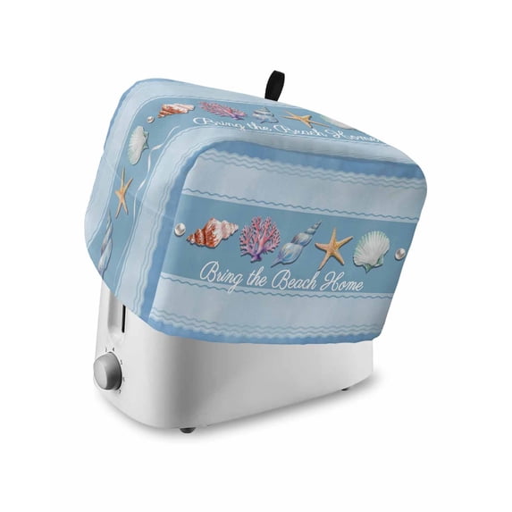Coastal Blue Striped Small Toaster Cover 2 Slice, Kitchen Appliance Covers, Ocean Sea Summer Starfish Coral Shells Toaster Oven Cover with Loop, Bread Machine Cover Polyester Dust Cover Protection