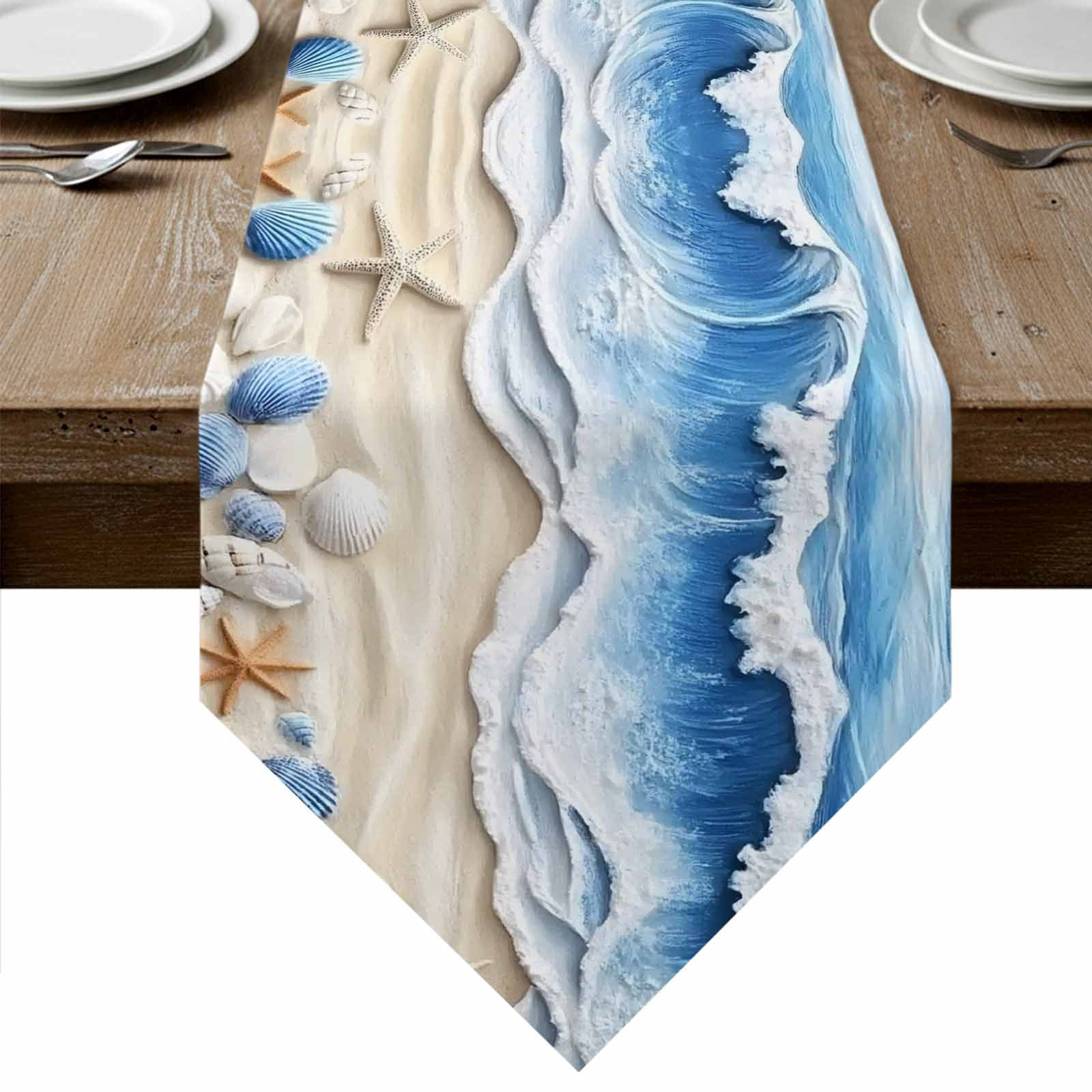 Coastal Blue Table Runner Linen Burlap Table Runner 90 Inches Long ...