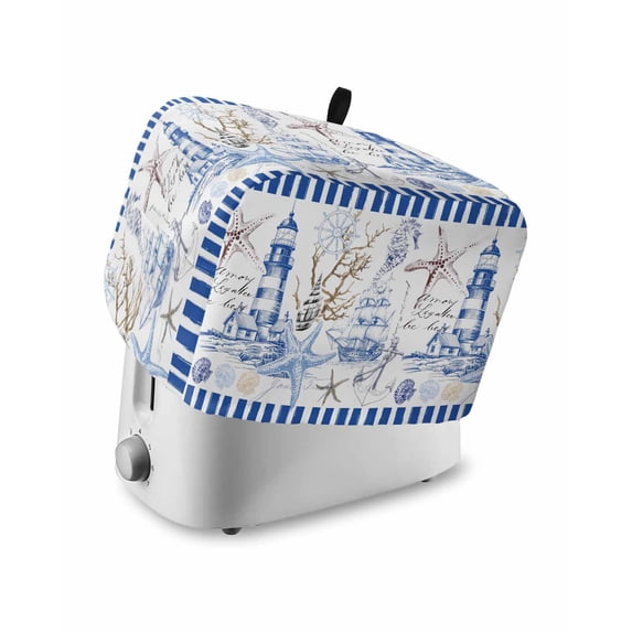Coastal Blue Toaster Cover 2 Slice, Small Kitchen Appliance Covers, Ocean Nautical Lighthouse Starfish Anchor Toaster Oven Cover with Loop, Bread Machine Cover Polyester Dust Cover Protection