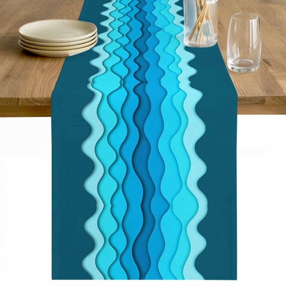 Coastal Blue Wave Table Runner 36 Inches Long Farmhouse Dress Scarves, Summer Ocean Beach Modern Sea Gradient Dining Tablerunner for Coffee Table/Kitchen Island/Party Décor, Small 13" x 36"