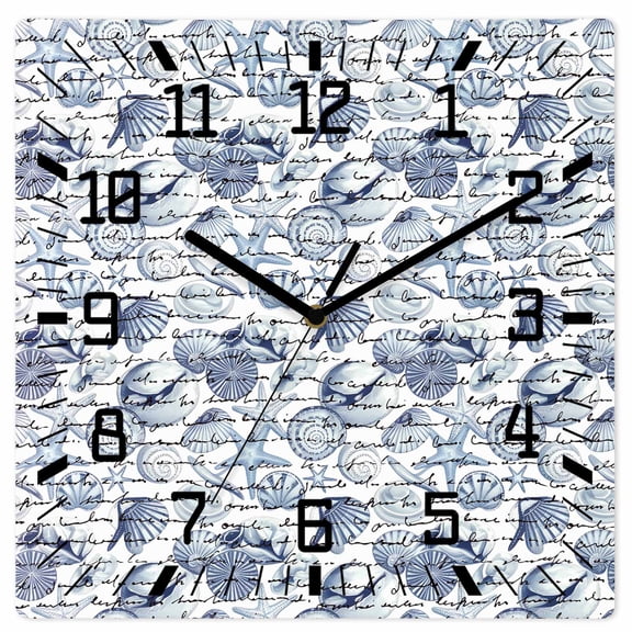 Coastal Blue Wooden Wall Clock Silent Non Ticking, Ocean Starfish Retro Conch Summer Shell Square Wall Clocks Battery Operated, Decor Clock for Home Office, Living Room, Kitchen, 10 Inch