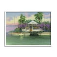 thumbnail image 1 of Coastal Boat Dock Tropical Palms Landscape Painting White Framed Art Print Wall Art, 1 of 7