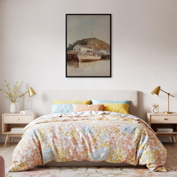 Picture of Coastal Boat Dock Wall Art, Neutral Nautical Decor, Stretched Canvas ...