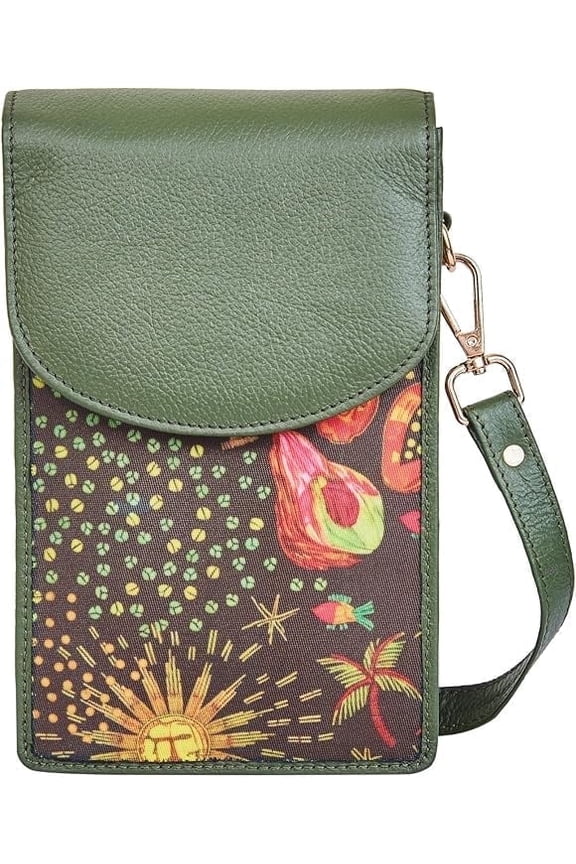 Hand Crafted Nylon & Leather Crossbody Sling Wallet Womens Phone Purse, Compact Shoulder Bag with Adjustable Strap