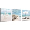 thumbnail image 1 of Coastal Canvas Wall Art Print: Starfish & Beach Chairs on Sand Artwork for Wall Painting for Bedroom(12" W x 12" H x 3 PCS, Multi-Sized), 1 of 6