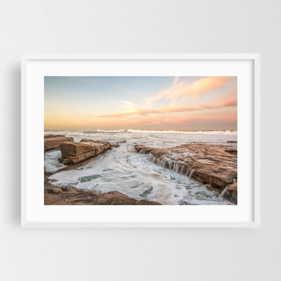 Coastal Cascade Serenity - San Diego California Photography White Framed Wall Art Print 16 x 24 inches