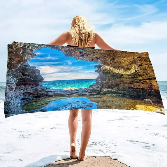 Coastal Cave Beach Towels Extra Large Big Pool Swim Travel Soft Blanket for Adult Camping Cruise Lounge Chair Cover Gift