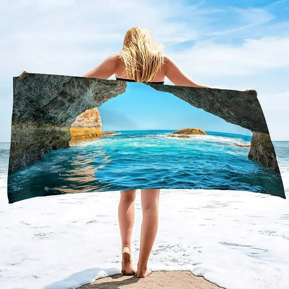 Coastal Cave Beach Towels Extra Large Big Pool Swim Travel Soft Blanket for Adult Camping Cruise Lounge Chair Cover Gift