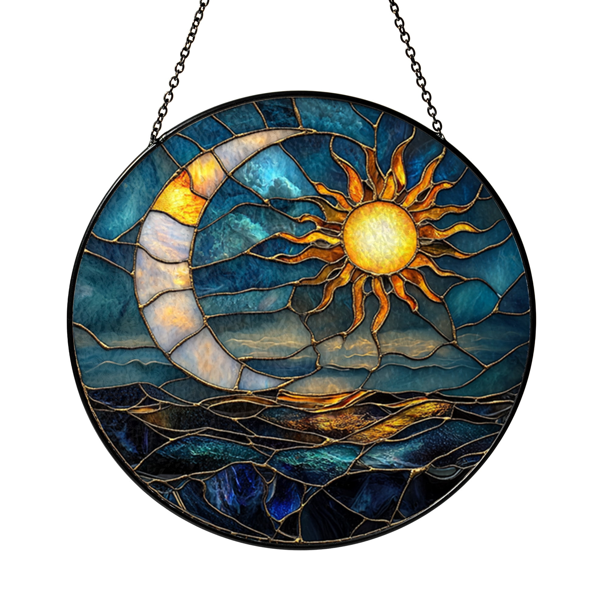 Coastal Celestial Suncatcher, Sun and Moon Window Hanging for Boho ...
