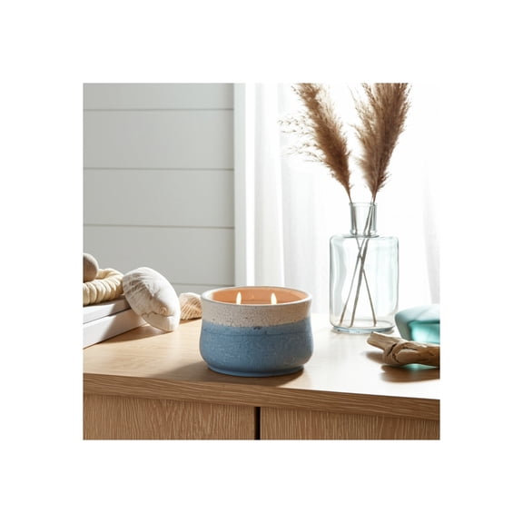Coastal Ceramic Indoor Candle with Reusable Vessel and Dual Wicks, Modern Decorative Accent for Versatile Styling