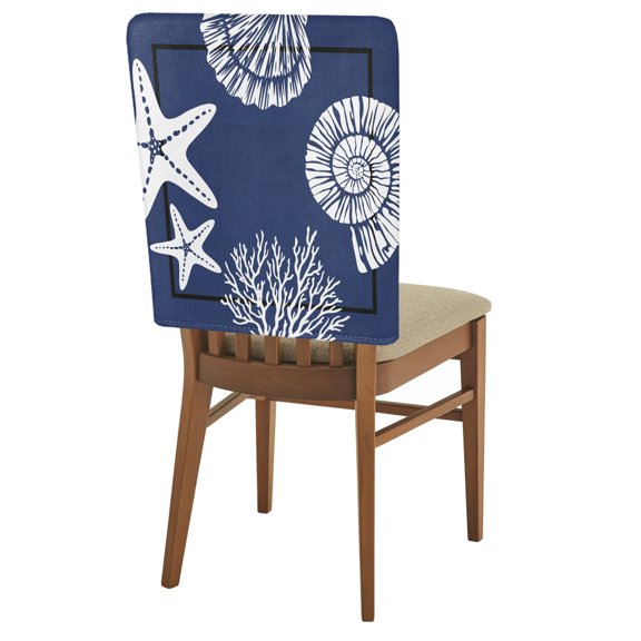 Coastal Chair Back Covers Set of 4 Starfish Shell Coral Rustic Navy Blue Removable Dining Chair Slipcovers Washable Seat Protector for Restaurant Party Banquet Kichen Decor