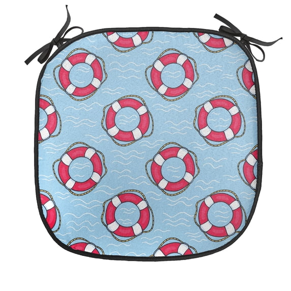 Coastal Chair Seating Cushion, Pattern with Floating in Ocean Swimming Urgency SOS Protection, Soft Seat Pads for Office with Anti-slip Backing, 16"x16", Pale Blue Pink White, by Ambesonne