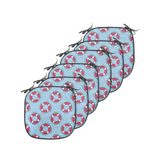 Coastal Chair Seating Cushion Set of 6, Pattern with Floating in Ocean Swimming Urgency SOS Protection, Seat Pads for Office with Anti-slip Backing, 16"x16", Pale Blue Pink White, by Ambesonne