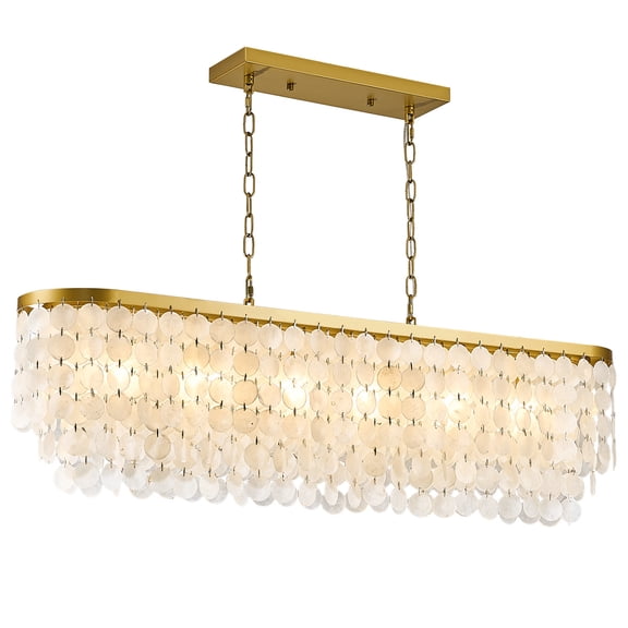 Coastal Chandeliers for Dining Room, Capiz Shell Light Fixture Over Table, 6-Light Height Adjustable Hanging Pendant Light Fixtures for Kitchen Island, Living Room, Bedroom, Bathroom,L42''