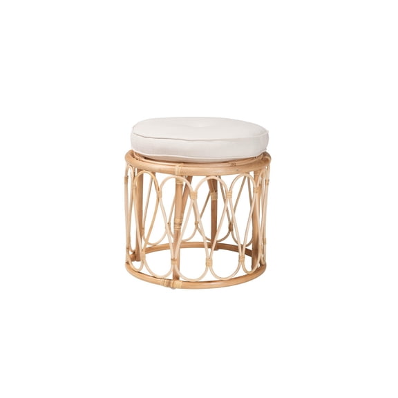 Coastal Charm Bohemian Natural Ottoman Footstool 21.7" L x 21.7" D x 17.7" H Rattan Frame with Plush Cushion