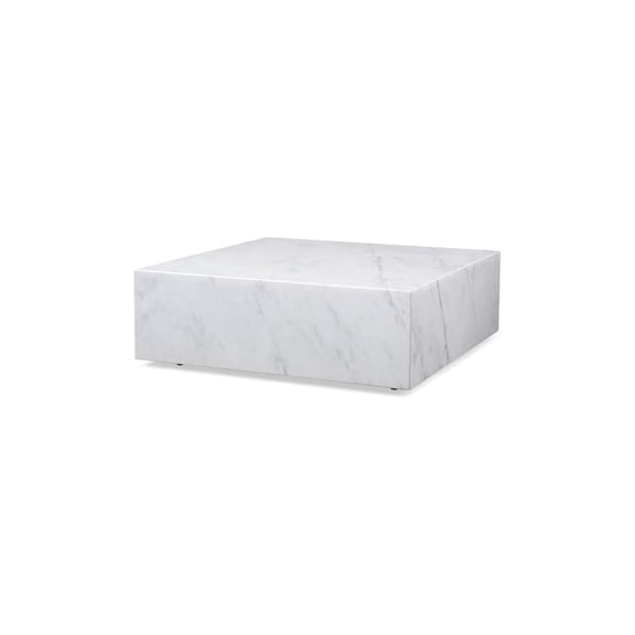 Coastal Charm Cube Square White Marble Coffee Table: Square Shape with Casters - Elegant Design, No Assembly Required