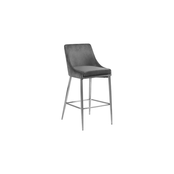 Coastal Charm Modern, Contemporary Velvet Upholstered Counter Stool with Polished Metal Legs and Foot Rest, Set of 2, Ideal for Bar and Pub Height Tables, 21.5"D x 17"W x 38"H