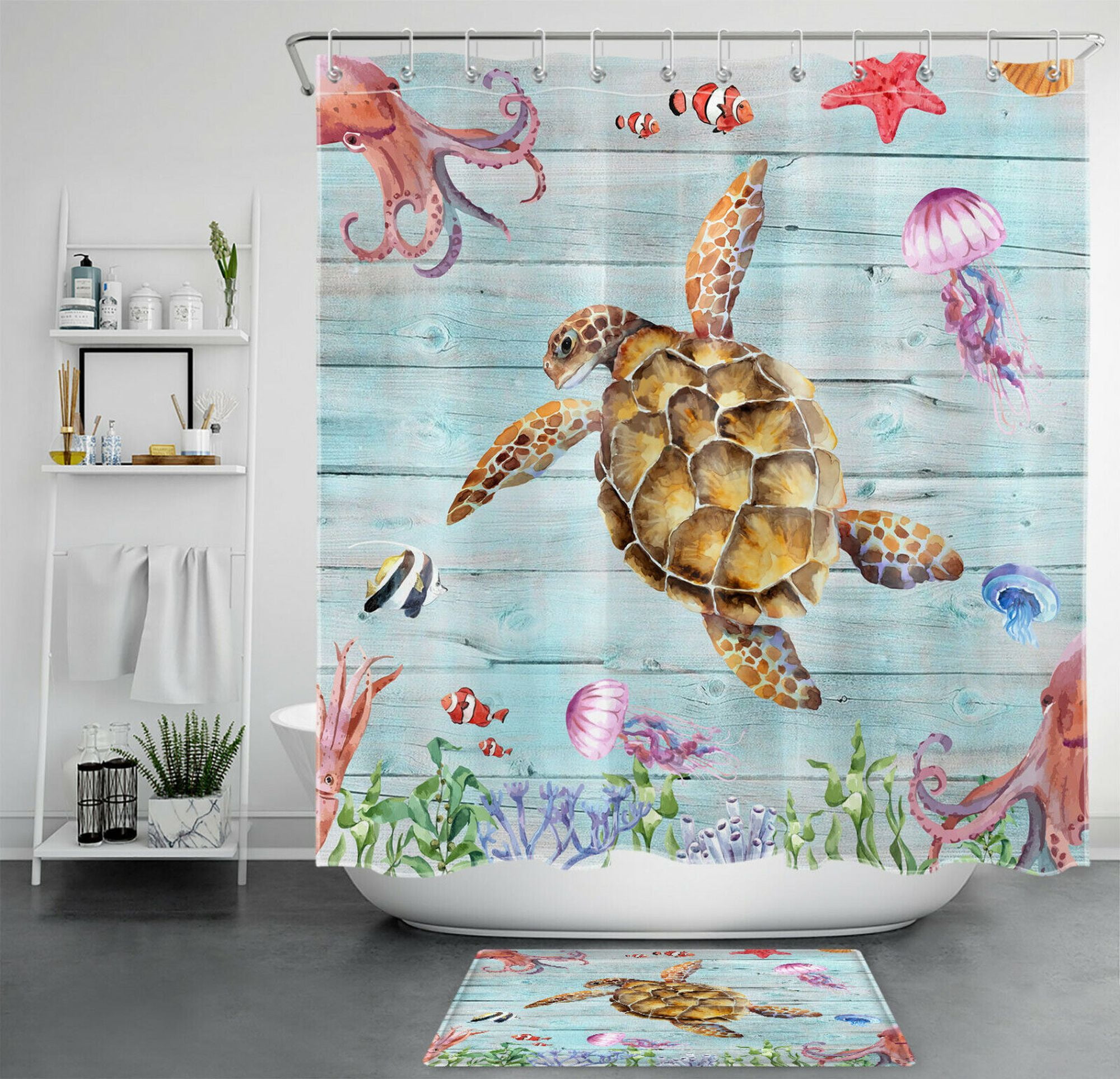 Coastal Charm: Sea Turtle Shower Curtain Set for an Underwater Oasis in ...