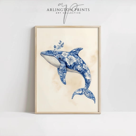 Coastal Chic Floral Whale Print, Beachy Nursery Decor, Trendy Blue ...