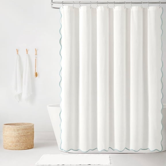 Coastal Chic Scallop Edge Linen-Textured Shower Curtain