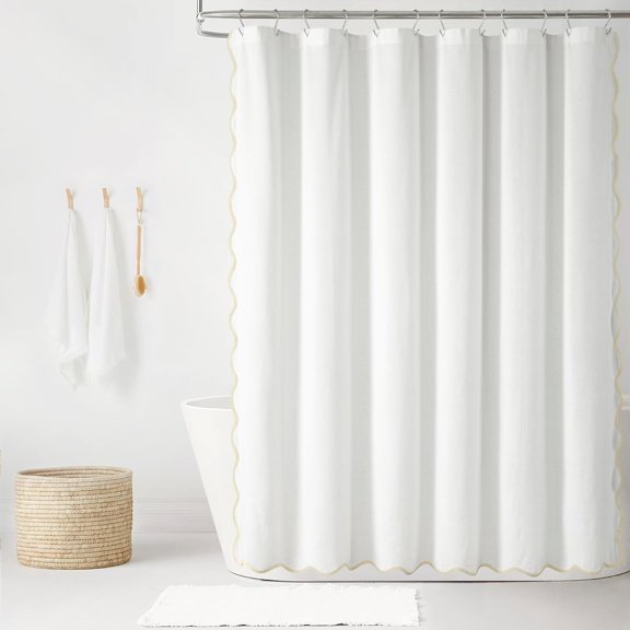 Coastal Chic Scallop Edge Linen-Textured Shower Curtain