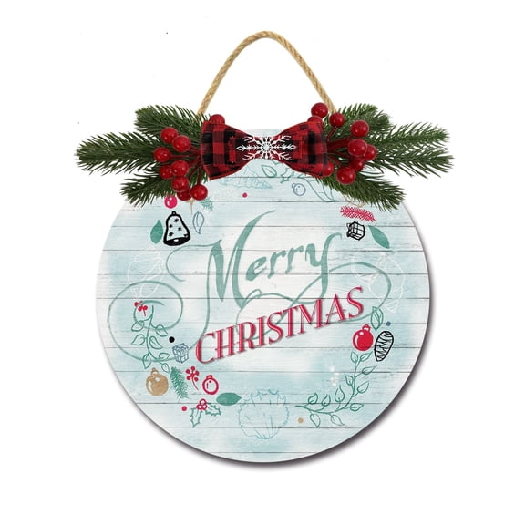 Coastal Christmas Front Door Sign Funny Wreaths Hanging Wooden Plaque Decoration Round Rustic Wood Farmhouse Porch Decor for Home Front Door Decor, 11 x 11 Inch