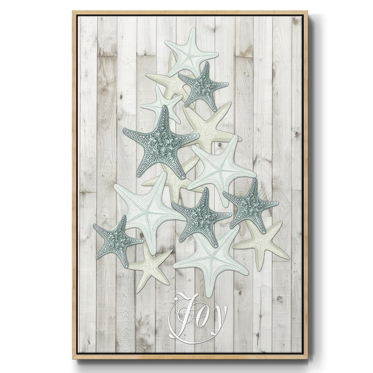 Coastal Christmas III - Framed Gallery Wrapped Holiday Canvas - 17 x 25 - Natural Wood Frame