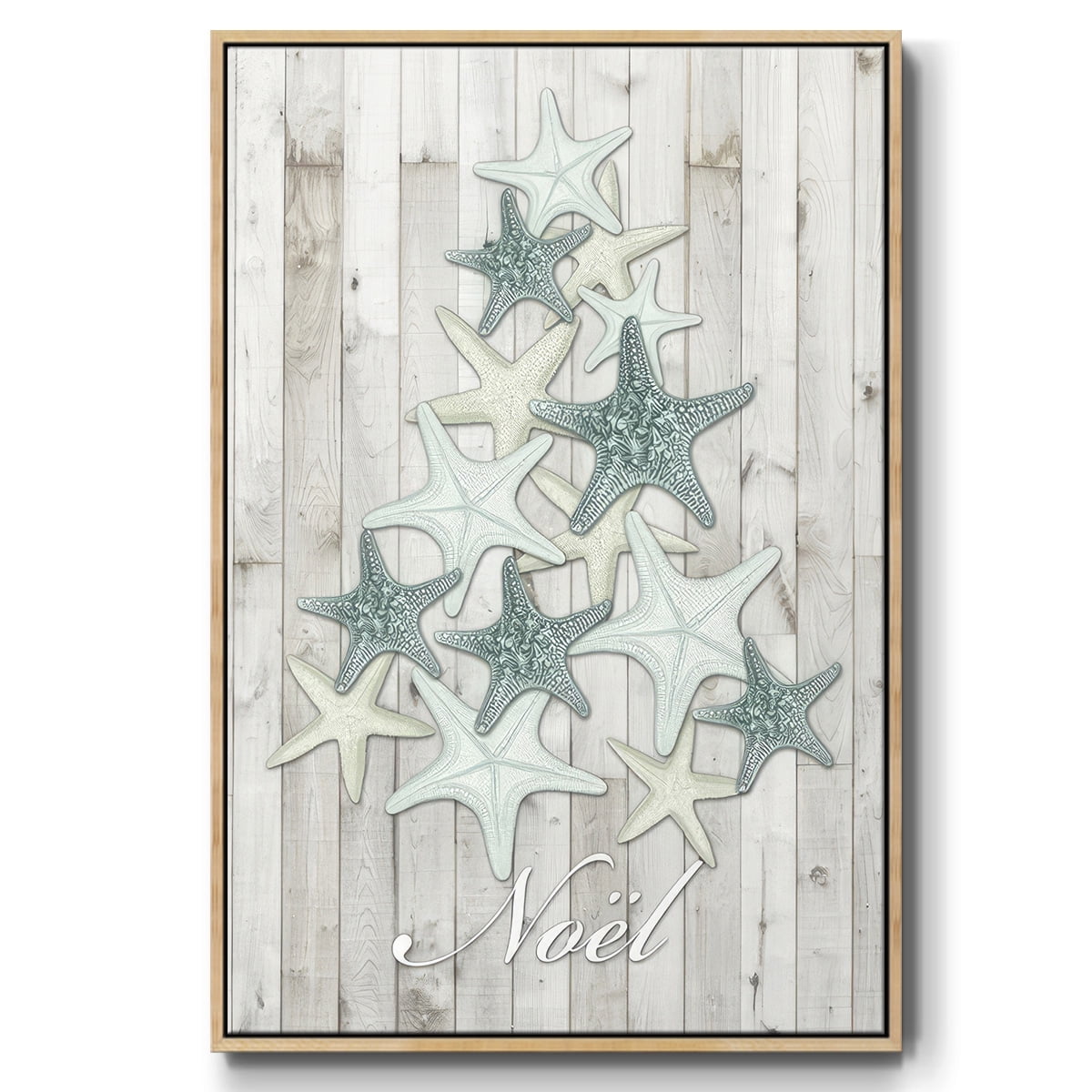 Coastal Christmas IV - Framed Gallery Wrapped Holiday Canvas - 17 x 25 - Natural Wood Frame