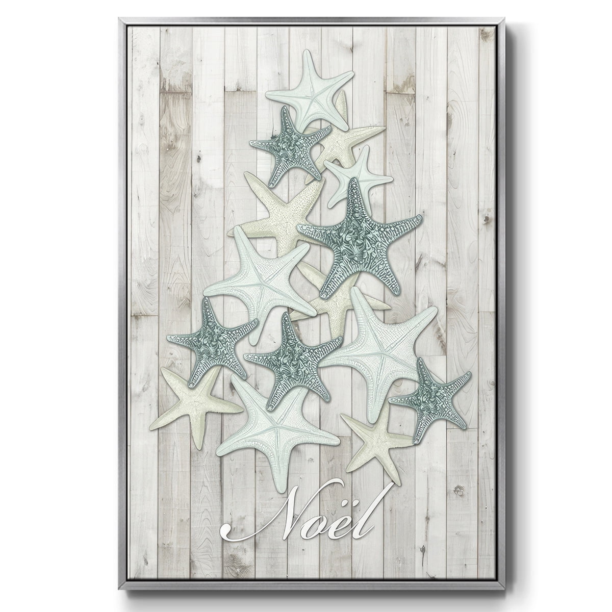 Coastal Christmas IV - Framed Gallery Wrapped Holiday Canvas - 17 x 25 - Silver Frame
