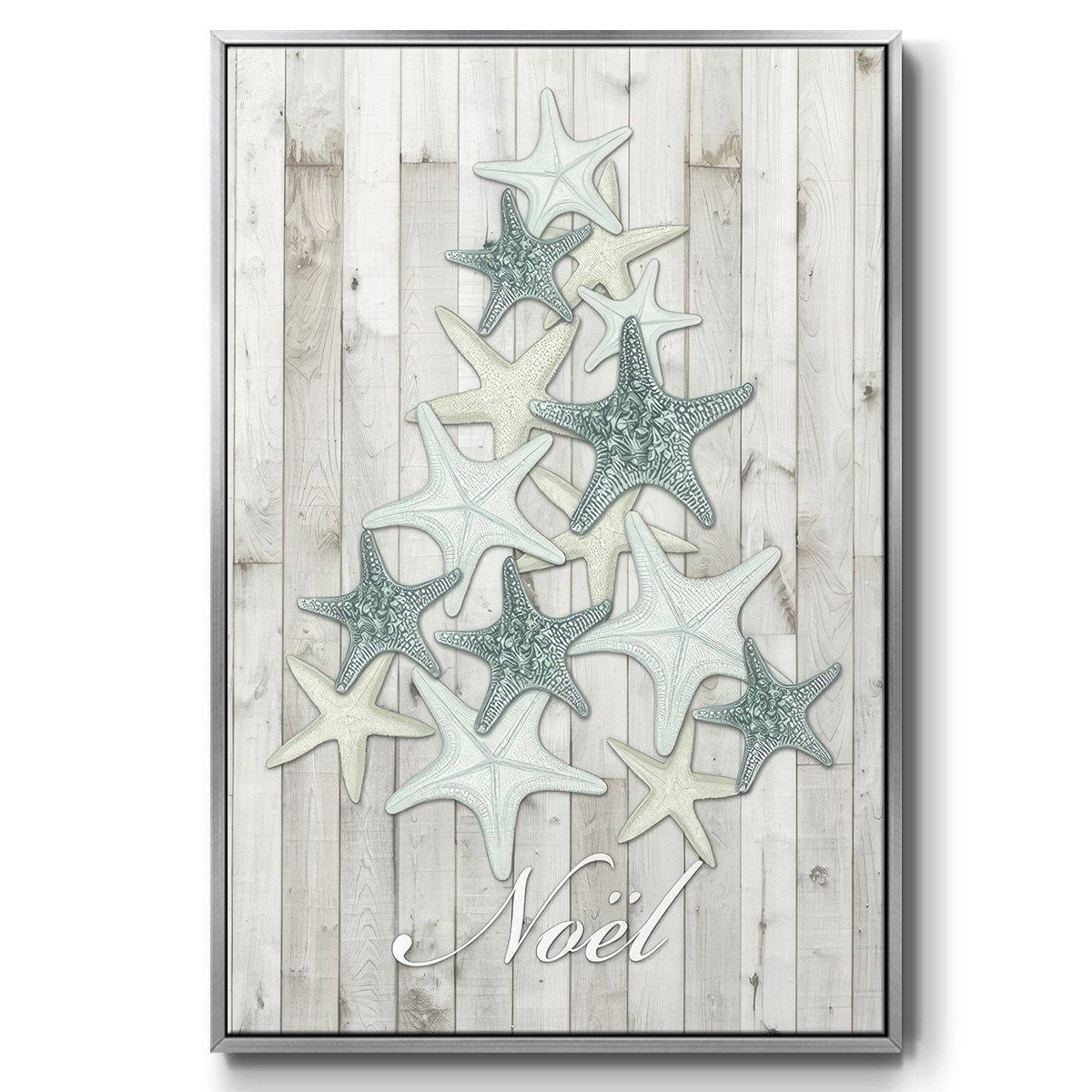 Coastal Christmas IV - Framed Gallery Wrapped Holiday Canvas - 25 x 37 - Silver Frame