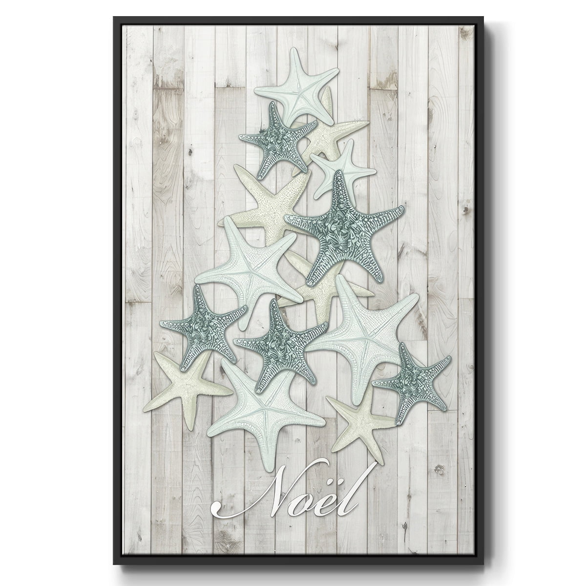 Coastal Christmas IV - Framed Gallery Wrapped Holiday Canvas - 27 x 41 - Black Frame