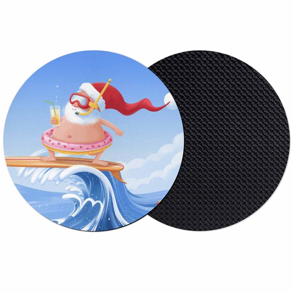 Coastal Christmas Santa Coasters Set of 2, Absorbent Coasters for Drinks, Ocean Beach Wave Nautical Surfing Coaster for Desk Coffee Table Protection, Home Decor House Warming Gifts 4"