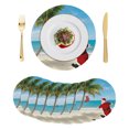 thumbnail image 1 of Coastal Christmas Santa Round Placemats Set of 8, Braided Polypropylene Place Mats, Xmas Stocking Palm Tree Beach Washable Table Mats for Kitchen Dinner Holiday Wedding Party Coffee Table Decor 15", 1 of 9