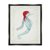 Coastal Christmas Seahorse Santa Holiday Graphic Art Jet Black Framed Art Print Wall Art