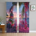 thumbnail image 1 of Coastal Christmas Semi Sheer Curtains 63 Inch Length 2 Panels Set, Flamingo Xmas Palm Tree Beach Sheer Kitchen Curtain Privacy Voile Window Curtain for Living Room Bedroom Rod Pocket Drapes, 1 of 7