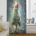 thumbnail image 1 of Coastal Christmas Semi Sheer Curtains Drapes for Living Room, Bedroom, French Doors Window 108 Inches Long, Xmas Pine Tree Ocean Beach Green Rod Pocket Chiffon Curtain Drapery Voile Draperies Panel, 1 of 6