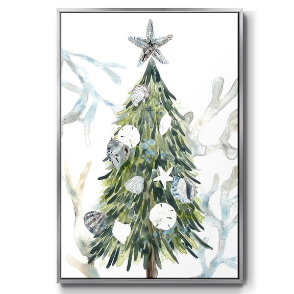 Coastal Christmas Shell Collection B - Framed Gallery Wrapped Holiday Canvas - 17 x 25 - Silver Frame