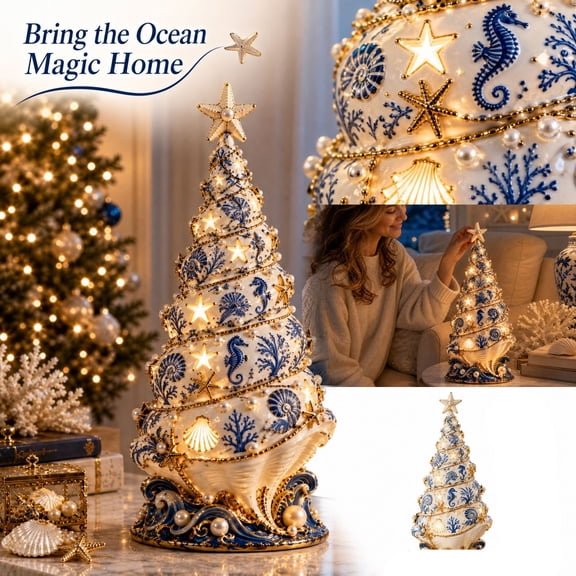 Coastal Christmas Shell Tree Projection Light, Seaside Glow Projector For Relaxing Holiday Atmosphere