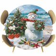 thumbnail image 1 of Coastal Christmas Snowman Table Cloth, Round Fitted Tablecloths with Elastic Edge, Starfish Xmas Tree Beach Wipeable Waterproof Table Cover for Kitchen Wedding 55-60 Inches, 1 of 4