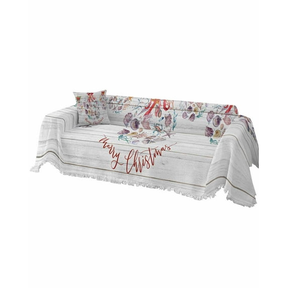 Coastal Christmas Sofa Couch Covers for 3 Cushion Couch, Washable L Shape Sectional Sofa Covers for Loverseat/Pets/Kids, Xmas Balls Nautical Starfish Vintage Slipcover Blanket Futon Cover 71''x134''