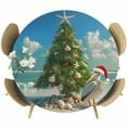 thumbnail image 1 of Coastal Christmas Table Cloth, Round Fitted Tablecloths with Elastic Edge, Xmas Tree Beach Nuatical Wipeable Waterproof Table Cover for Kitchen Wedding 55-60 Inches, 1 of 4