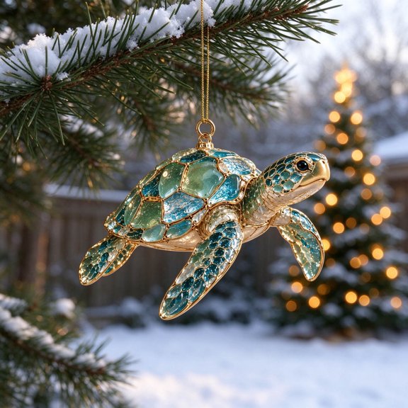 Coastal Christmas Tree Hanging Ornament, 2D Acrylic Pendant, Bead and Pearl Sea Themed Details, Marine Style Hanging Decoration, Nautical Tree Decor for Indoor Seasonal Display (L)