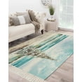 thumbnail image 1 of Coastal Christmas Tree Large Area Rug 4x6ft Woven Runner Rug,Modern Oil Painting Beach Xmas Tree Washable Living Room Bedroom Kitchen Bathroom Classroom Carpet with Tassels,Indoor Outdoor Door Mat, 1 of 5