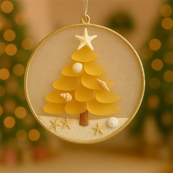 Coastal Christmas Tree Ornament,Handmade Sea Glass Christmas Tree Hanging Decorations,Christmas Pendants Decor with Rope,for Christmas Tree Hanging Ornaments,Sea Glass Art for Best Friends (Style G)