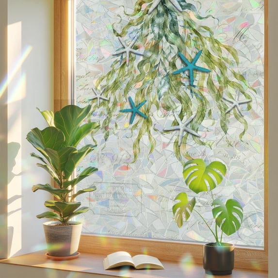 Dead Window Coastal Christmas Window Privacy Film Rainbow Static Cling Stain Glass ...