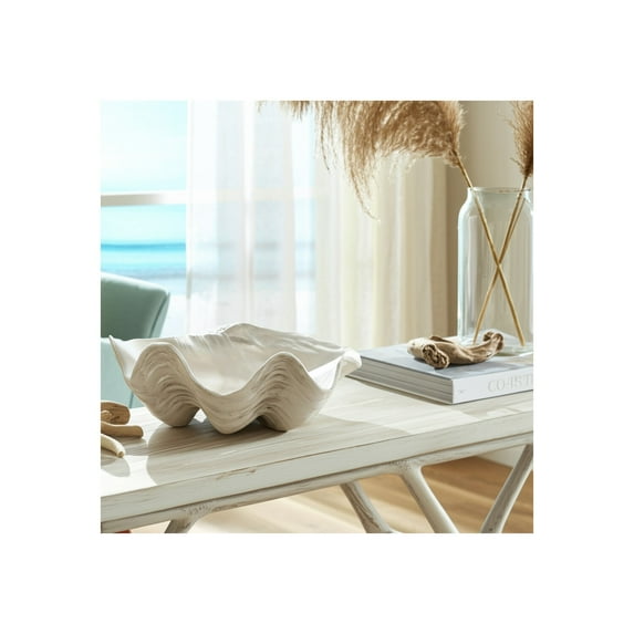 Coastal Clam Shell Bowl - Decorative Polyresin Centerpiece with Elegant Finish - Nautical Accent for Home, Office, Living Room & Table Decor - Shell-Shaped Display Bowl - 6" Ivory & Tan