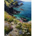 thumbnail image 1 of Coastal Cliff Flowers Oil Canvas Print, Wall Decor for Living Room Bedroom Dining Room Office Hotel Lobby, 1 of 8