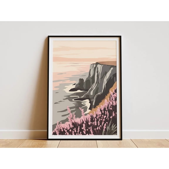 Coastal Cliff Heather Pink Flower Botanical Ocean Sea Landscape Nature Summer Poster Unframed Paper Print