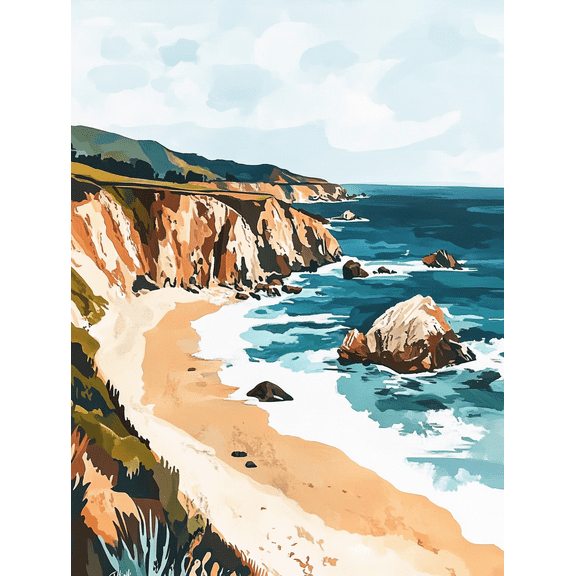 Coastal Cliff Ocean Beach Canvas Print/Wall ArtSuitable for Living RoomBedroomBathroomOfficeand Hotel Decoration