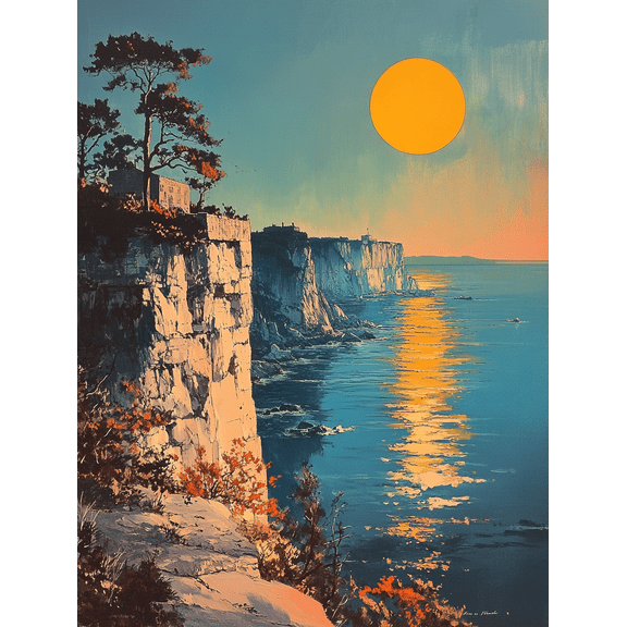 Coastal Cliff Sunset Canvas Painting/Wall ArtSuitable for Living RoomBedroomOfficeHotelGallery and more.